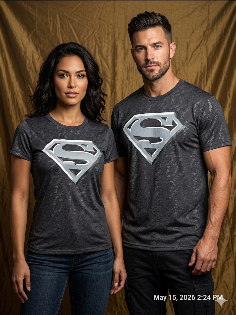 DC Comics Men's Dark Charcoal Tee with Silver Superman Shield